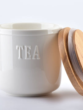Landelijke voorraadpot voor thee met houten deksel