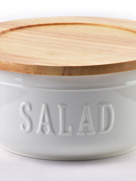 Landelijke saladeschaal met houten deksel