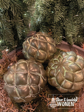 Landelijke kerstbal cushion - groen | 10 cm