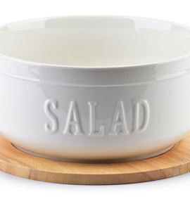 Landelijke saladeschaal met houten deksel