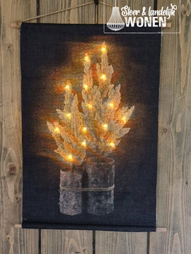 Stoer kerstdoek S | 2 kerstbomen | zwart | 30 x 45 cm