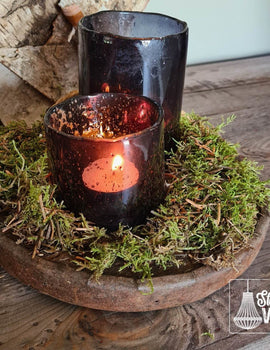Windlicht zwart bubbelglas in 5 maten